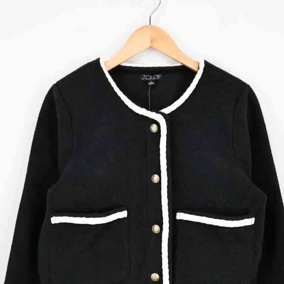 J.Crew Women's Cropped Boucle Yarn Lady Jacket Black White Size Medium NWT - Picture 3 of 8